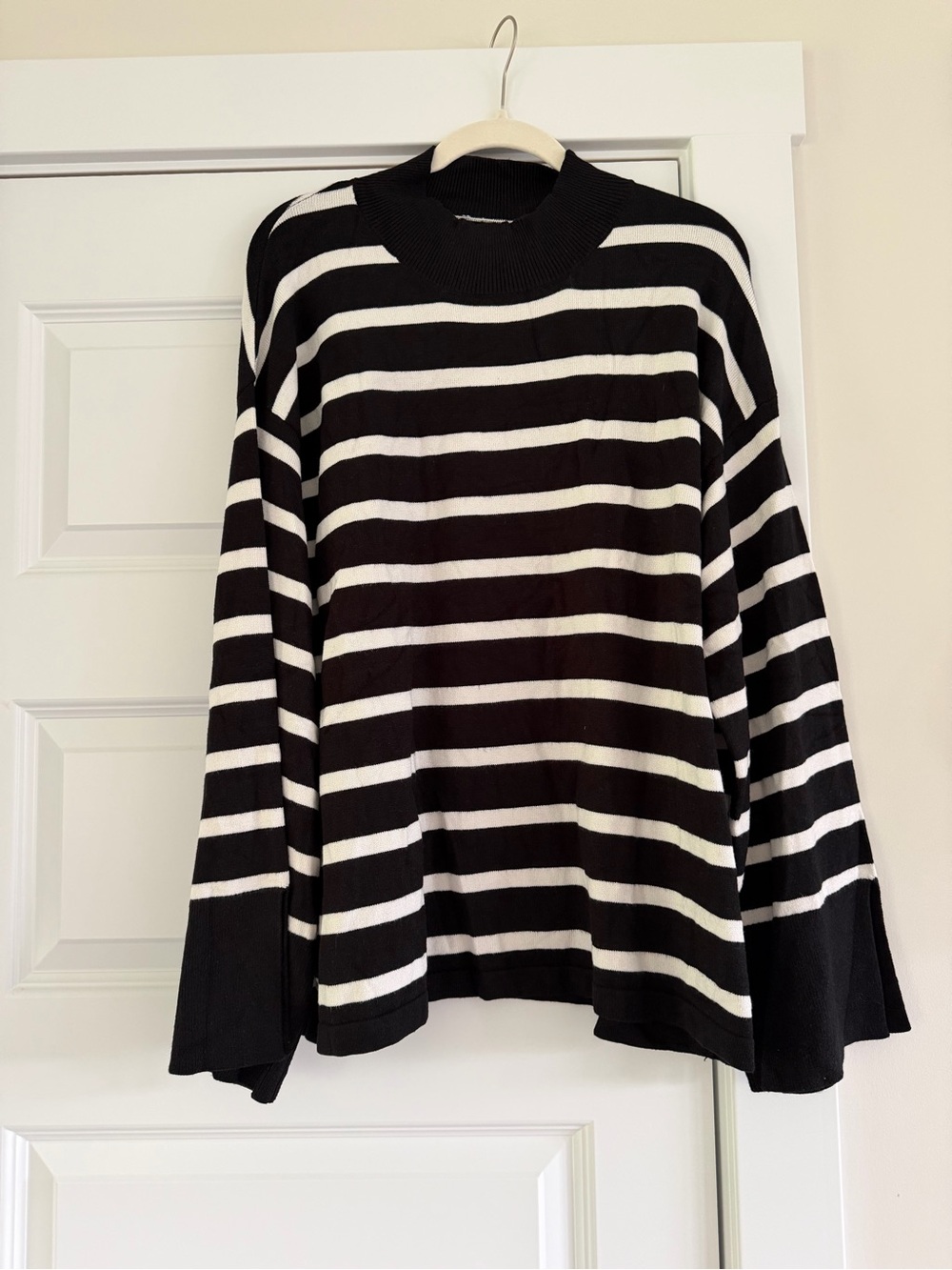 B&W Striped Crewneck Sweater with bell sleeves